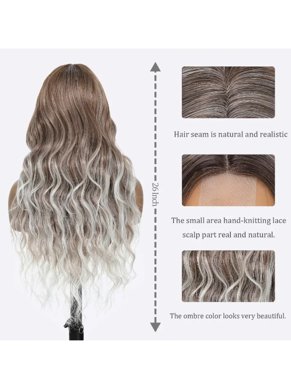 Women's Brown To White 26 Inch Charming Middle Part Heat Resistant Fiber Wigs